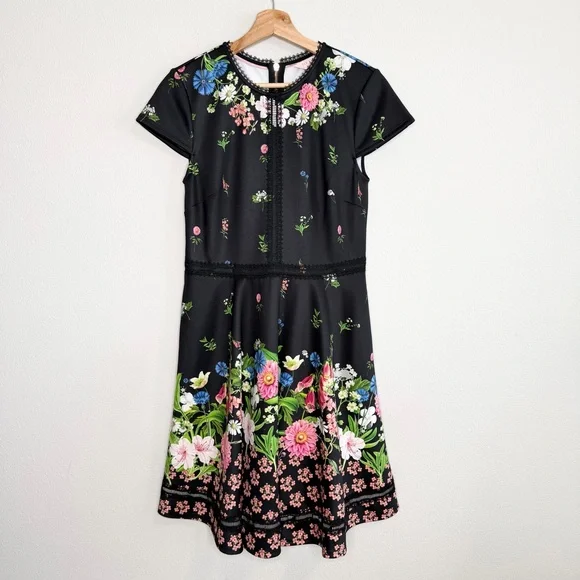 Ted Baker Women's Daissie Florence Trim Skater Dress in black Size 3 US 8-10 - Picture 2 of 5